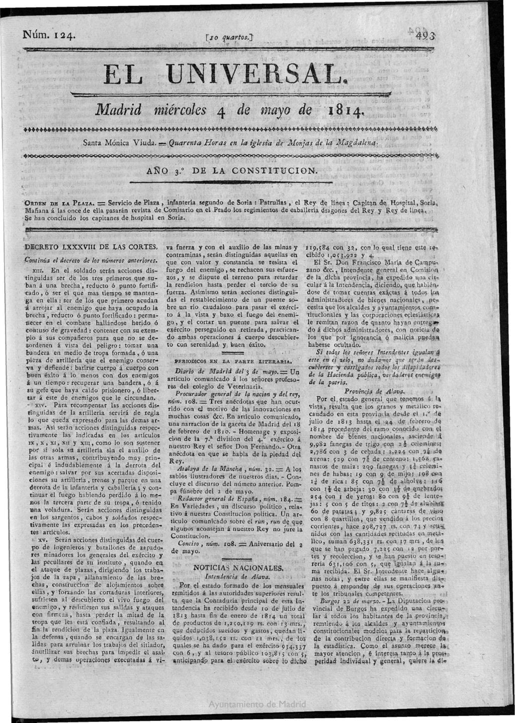 Miniatura de El Universal del miércoles 4 de mayo de 1814.