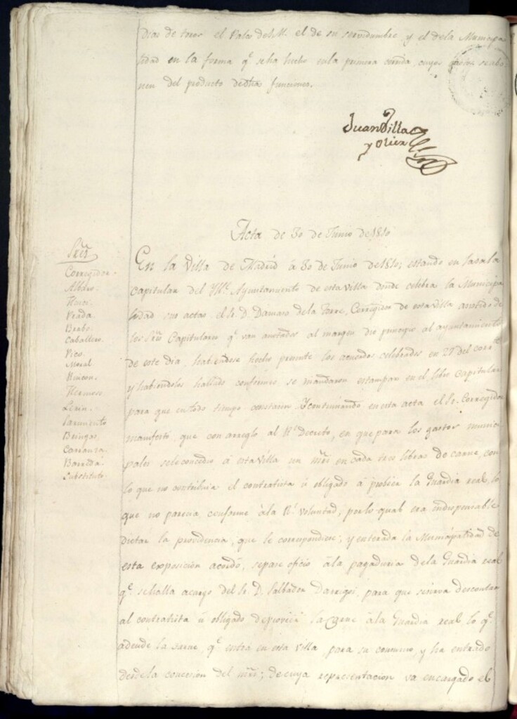 Miniatura de Libro de Acuerdos del Ayuntamiento de Madrid del 30 de junio de 1810