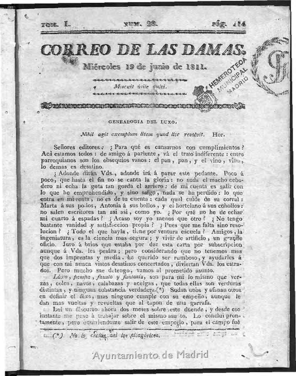 Miniatura de Correo de las Damas del Miércoles 19 de Junio de 1811