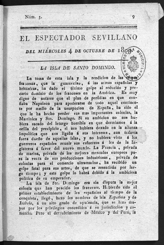 Miniatura de El Espectador Sevillano del miércoles 4 de Octubre de 1809.