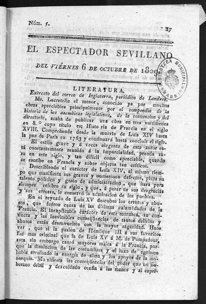 Miniatura de El Espectador Sevillano del viernes 6 de Octubre de 1809