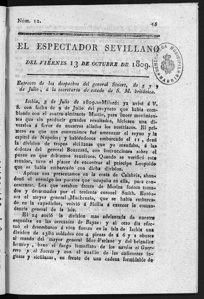 Miniatura de El Espectador Sevillano del viernes 13 de Octubre de 1809