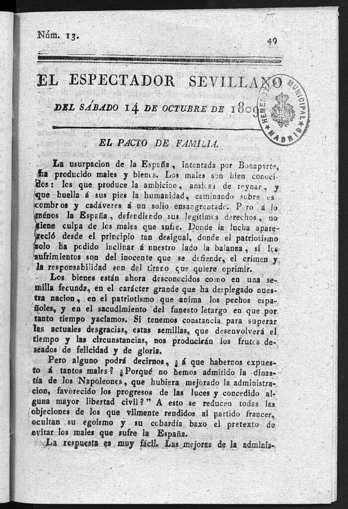 Miniatura de El Espectador Sevillano del sábado 14 de Octubre de 1809