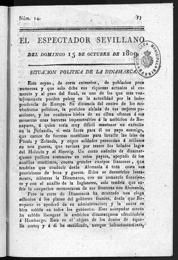 Miniatura de El Espectador Sevillano del domingo 15 de Octubre de 1809