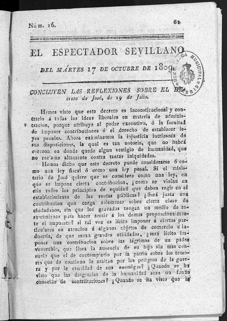 Miniatura de El Espectador Sevillano del martes 17 de Octubre de 1809