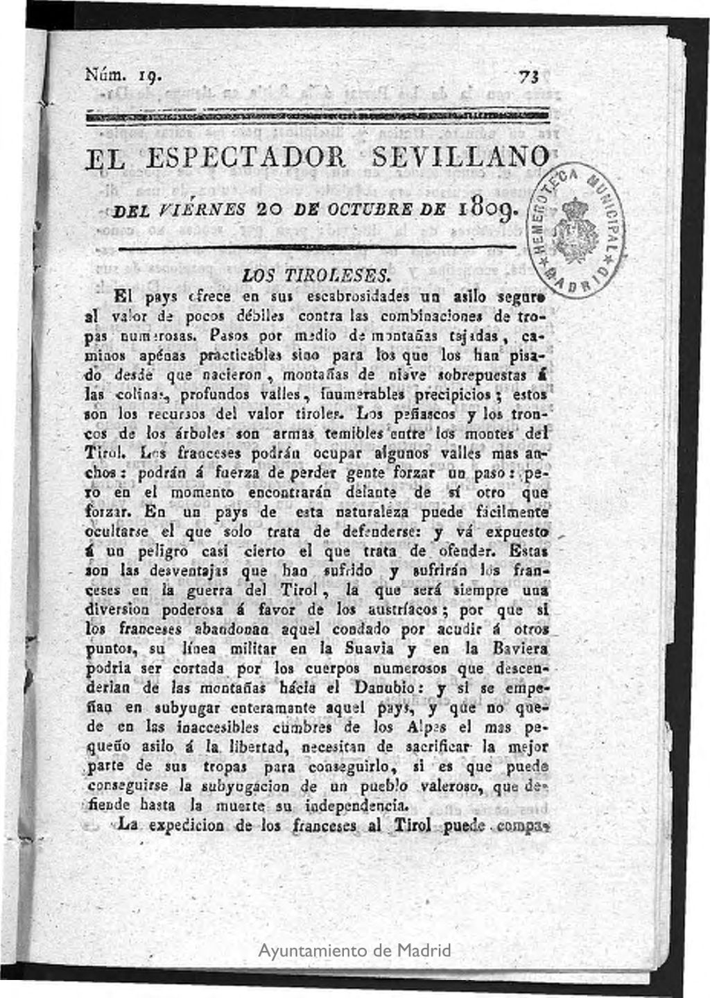 Miniatura de El Espectador Sevillano del viernes 20 de Octubre de 1809