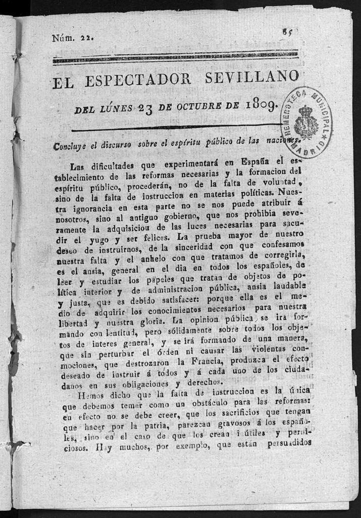 Miniatura de El Espectador Sevillano del lunes 23 de Octubre de 1809