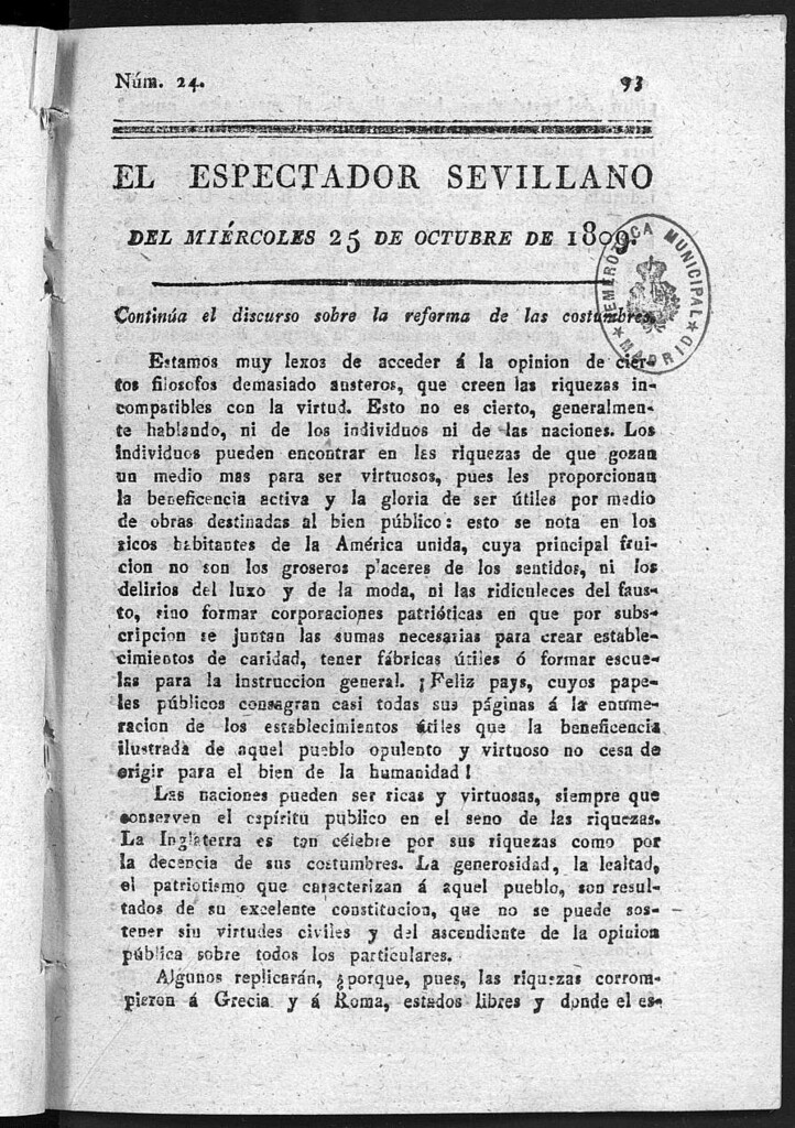 Miniatura de El Espectador Sevillano del miércoles 25 de Octubre de 1809