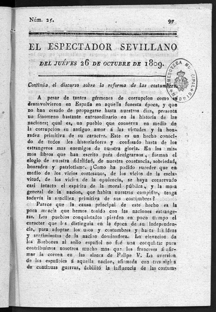 Miniatura de El Espectador Sevillano del jueves 26 de Octubre de 1809