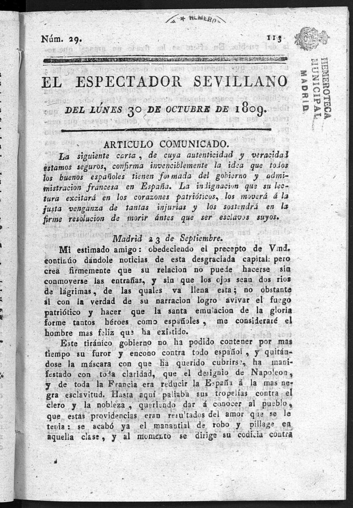 Miniatura de El Espectador Sevillano del lunes 30 de Octubre de 1809