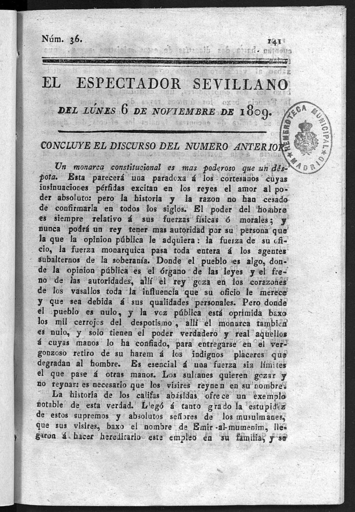 Miniatura de El Espectador Sevillano del lunes 6 de Noviembre de 1809