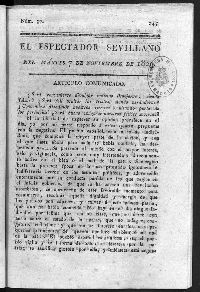 Miniatura de El Espectador Sevillano del martes 7 de Noviembre de 1809