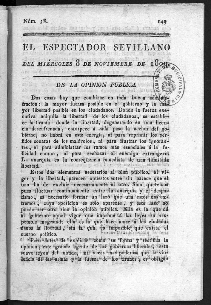 Miniatura de El Espectador Sevillano del miércoles 8 de Noviembre de 1809