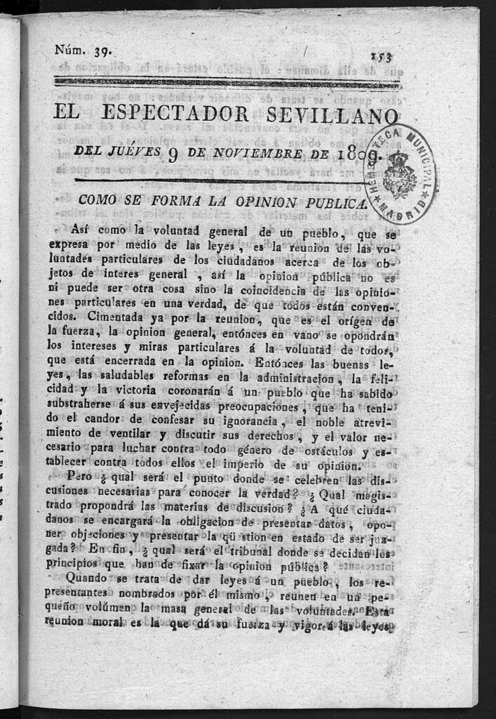 Miniatura de El Espectador Sevillano del jueves 9 de Noviembre de 1809