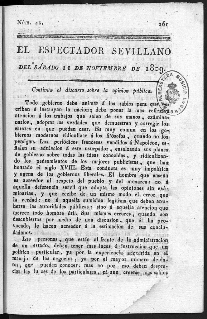 Miniatura de El Espectador Sevillano del sábado 11 de Noviembre de 1809