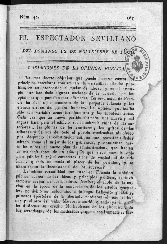 Miniatura de El Espectador Sevillano del domingo 12 de Noviembre de 1809