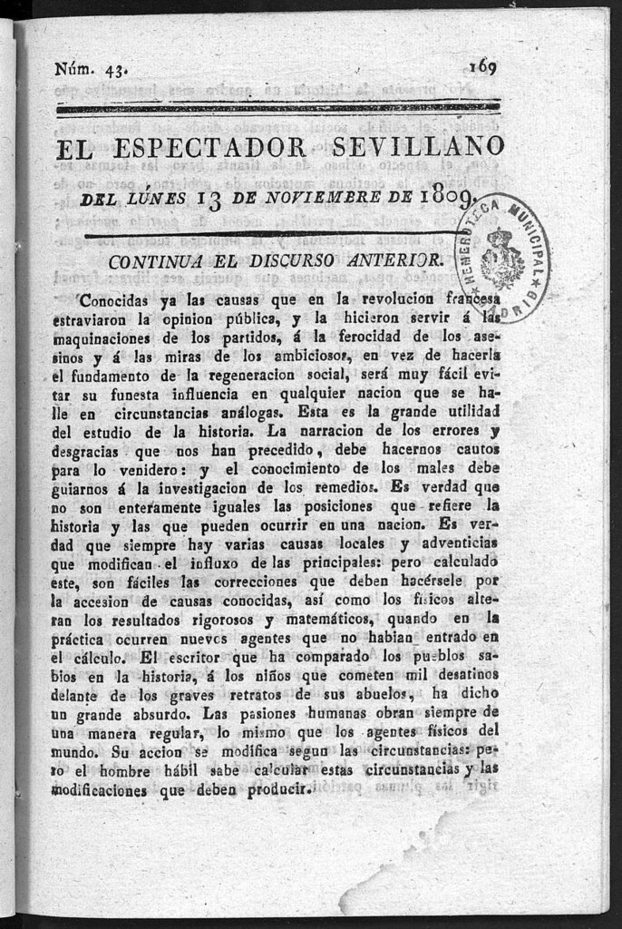 Miniatura de El Espectador Sevillano del lunes 13 de Noviembre de 1809