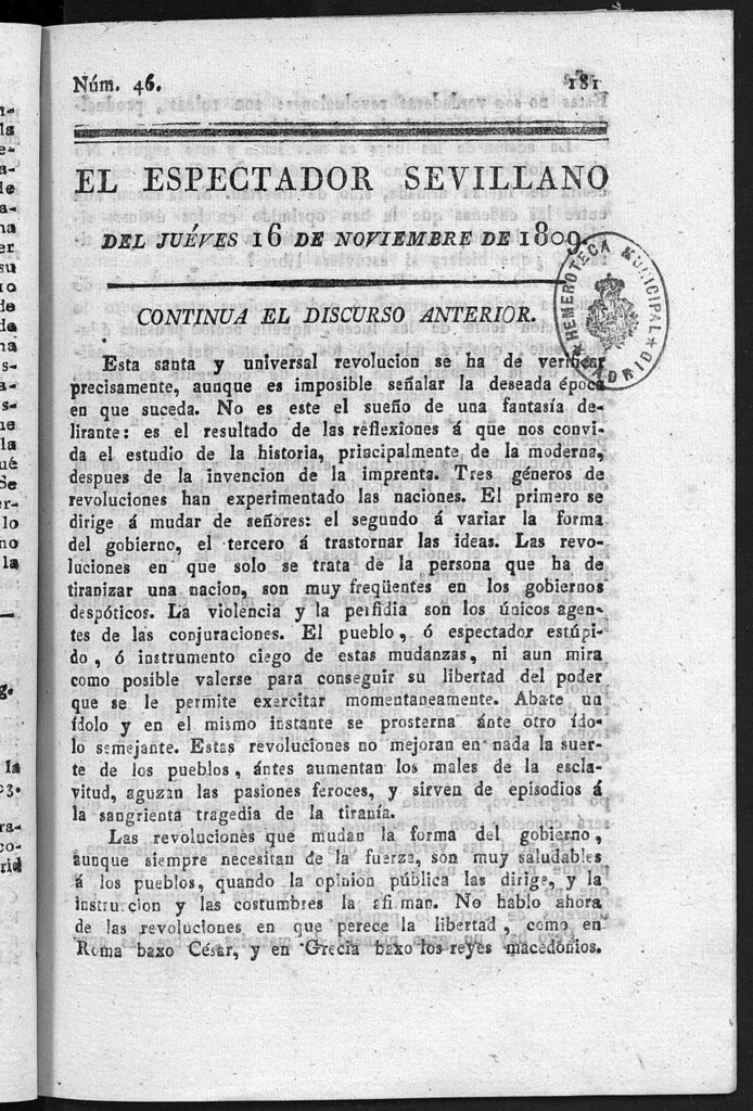 Miniatura de El Espectador Sevillano del jueves 16 de Noviembre de 1809