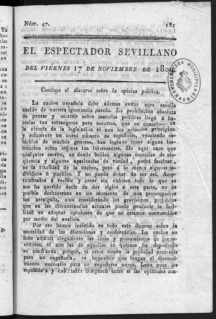 Miniatura de El Espectador Sevillano del viernes 17 de Noviembre de 1809