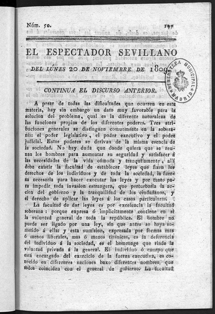 Miniatura de El Espectador Sevillano del lunes 20 de Noviembre de 1809