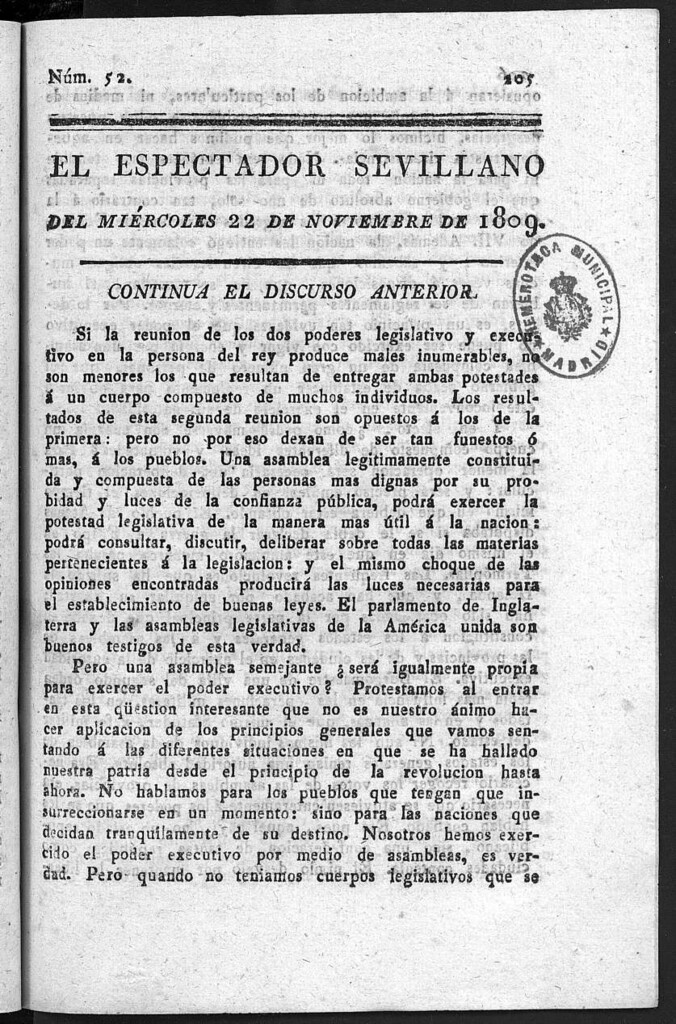 Miniatura de El Espectador Sevillano del miércoles 22 de Noviembre de 1809