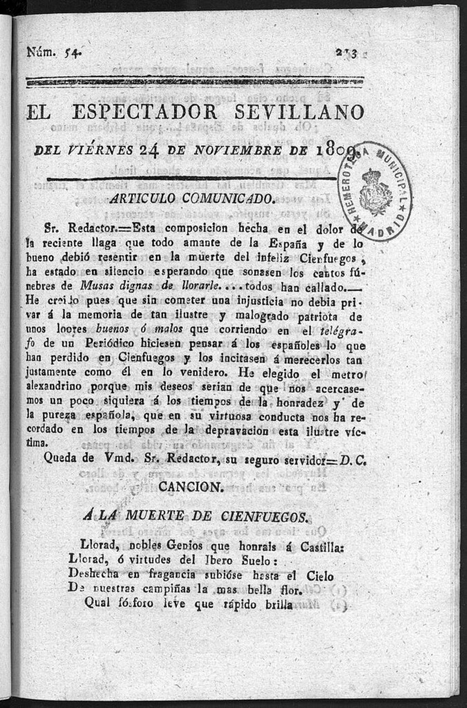 Miniatura de El Espectador Sevillano del viernes 24 de Noviembre de 1809