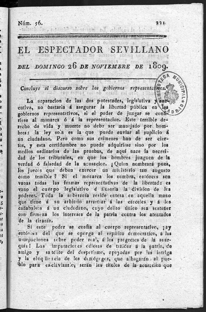 Miniatura de El Espectador Sevillano del domingo 26 de Noviembre de 1809