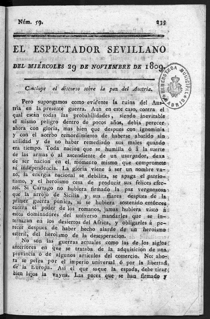 Miniatura de El Espectador Sevillano del miércoles 29 de Noviembre de 1809