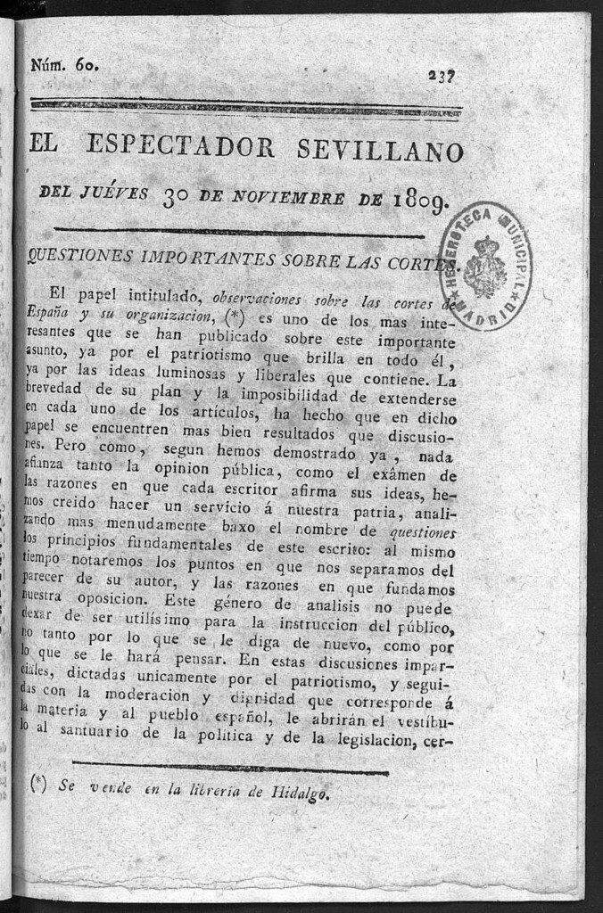 Miniatura de El Espectador Sevillano del jueves 30 de Noviembre de 1809