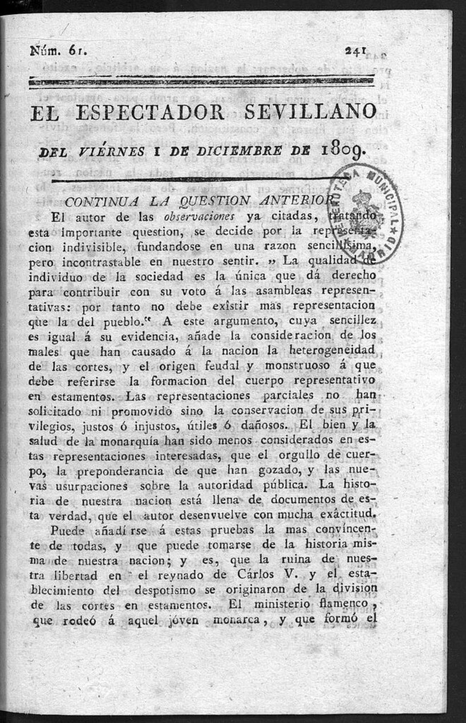 Miniatura de El Espectador Sevillano del viernes 1 de Diciembre de 1809