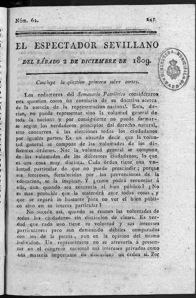 Miniatura de El Espectador Sevillano del sábado 2 de Diciembre de 1809