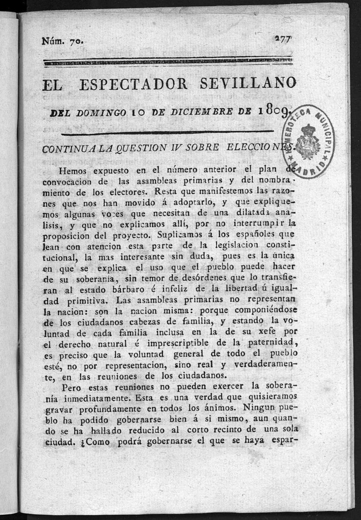 Miniatura de El Espectador Sevillano del domingo 10 de Diciembre de 1809
