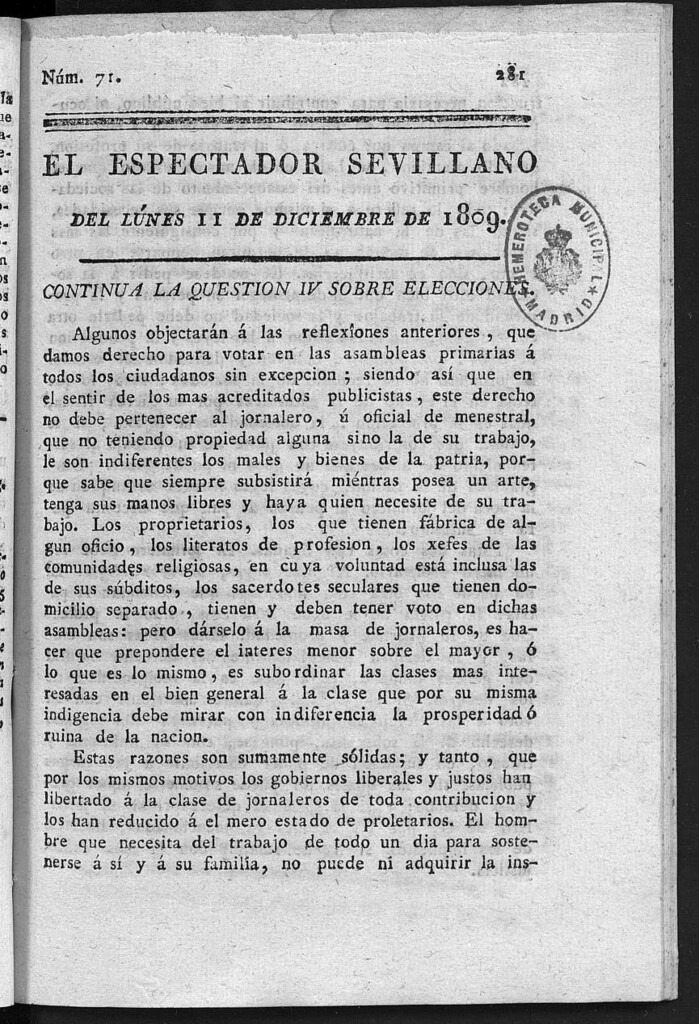 Miniatura de El Espectador Sevillano del lunes 11 de Diciembre de 1809