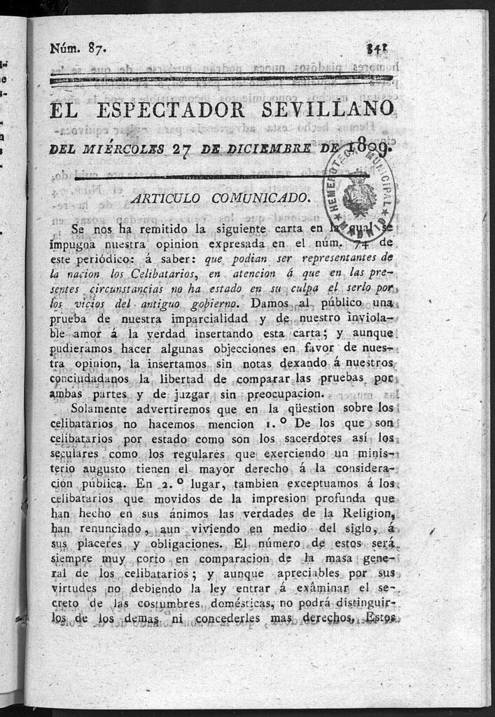 Miniatura de El Espectador Sevillano del miércoles 27 de Diciembre de 1809