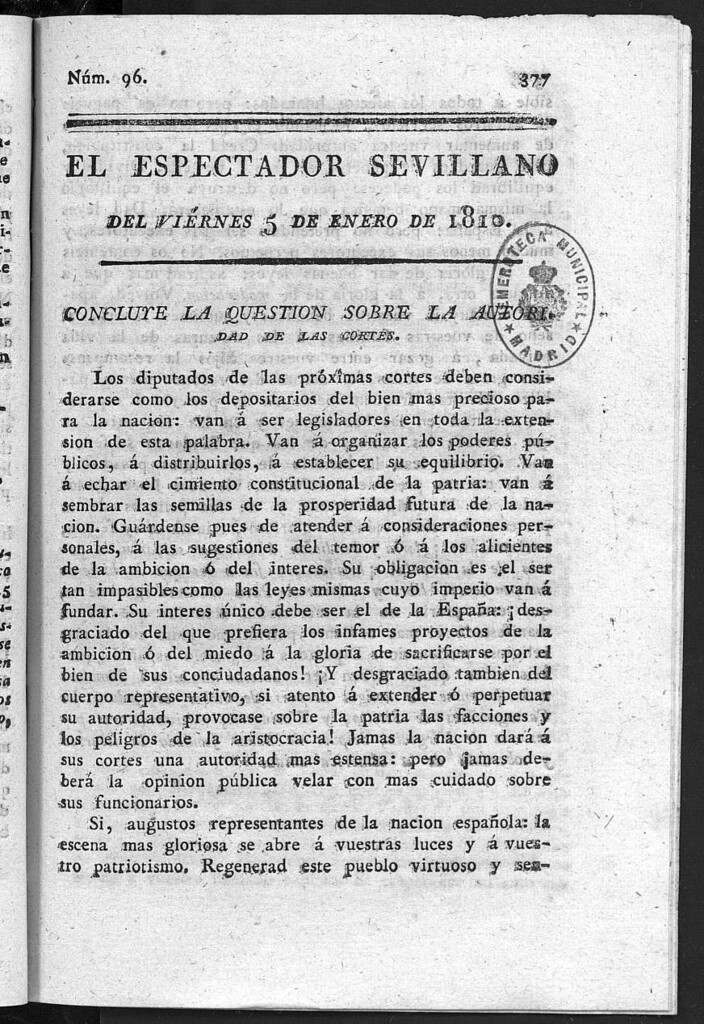 Miniatura de El Espectador Sevillano del viernes 5 de Enero de 1810