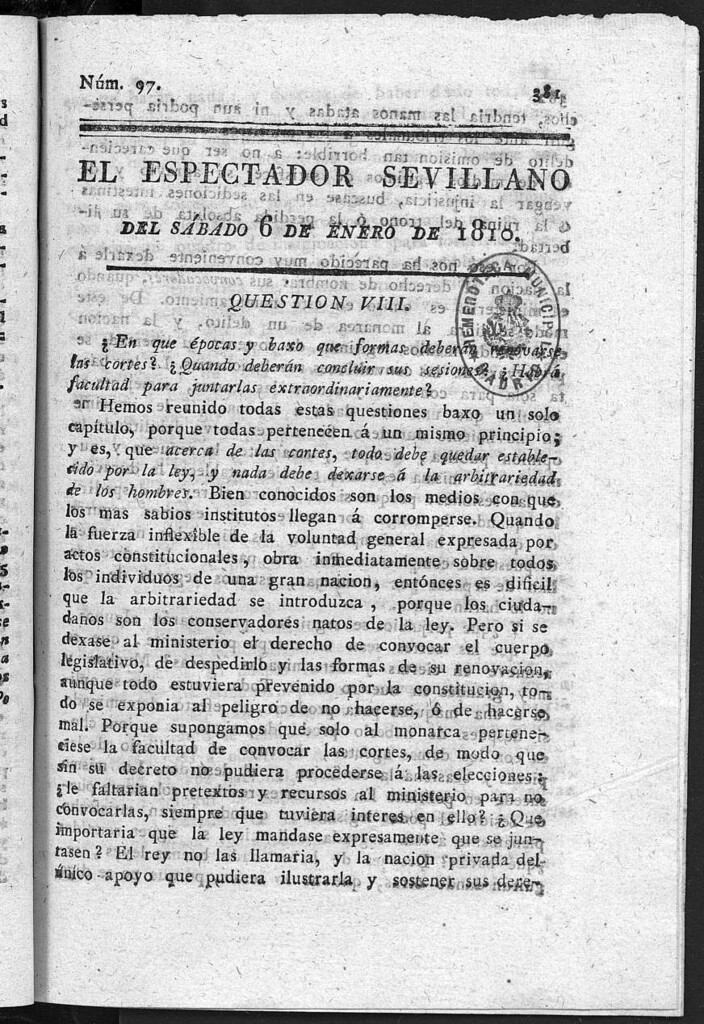 Miniatura de El Espectador Sevillano del sábado 6 de Enero de 1810