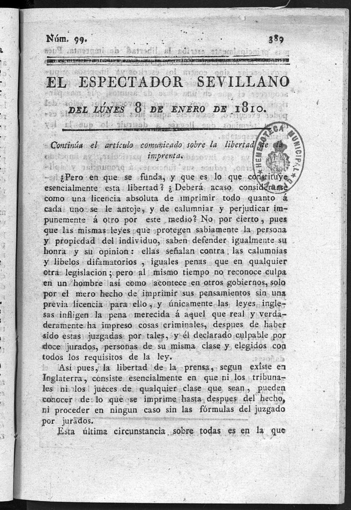 Miniatura de El Espectador Sevillano del lunes 8 de Enero de 1810