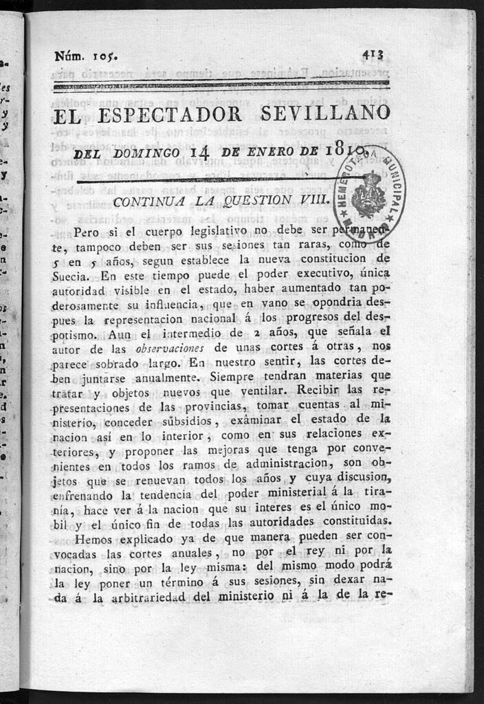 Miniatura de El Espectador Sevillano del domingo 14 de Enero de 1810
