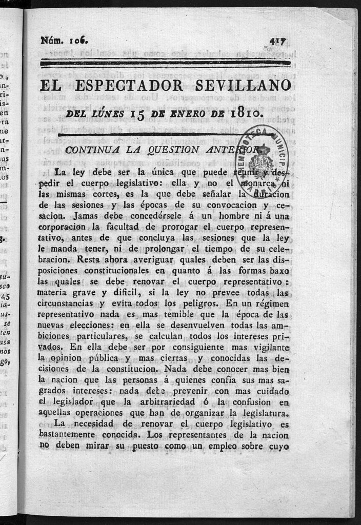 Miniatura de El Espectador Sevillano del lunes 15 de Enero de 1810