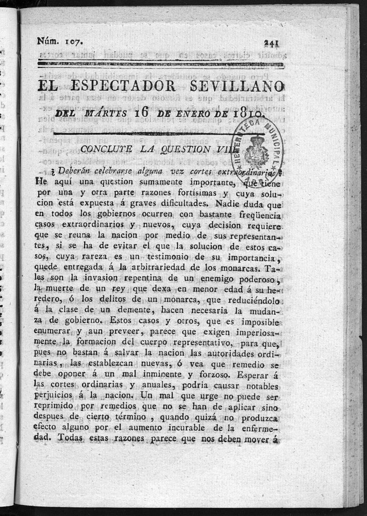 Miniatura de El Espectador Sevillano del martes 16 de Enero de 1810