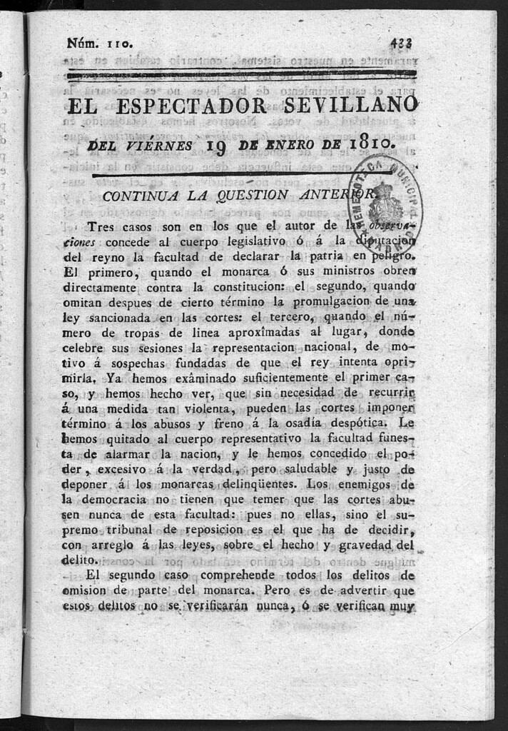 Miniatura de El Espectador Sevillano del viernes 19 de Enero de 1810