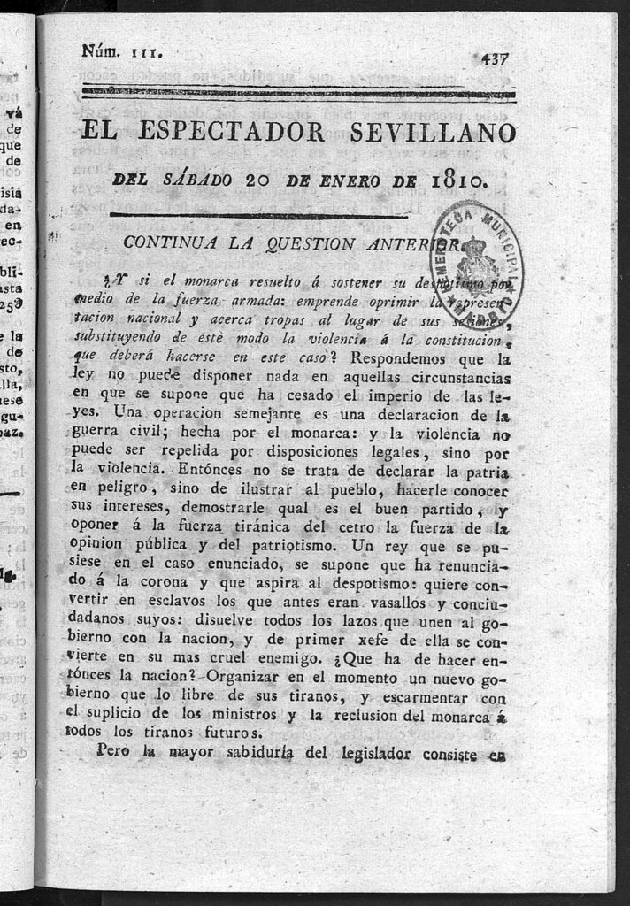 Miniatura de El Espectador Sevillano del sábado 20 de Enero de 1810