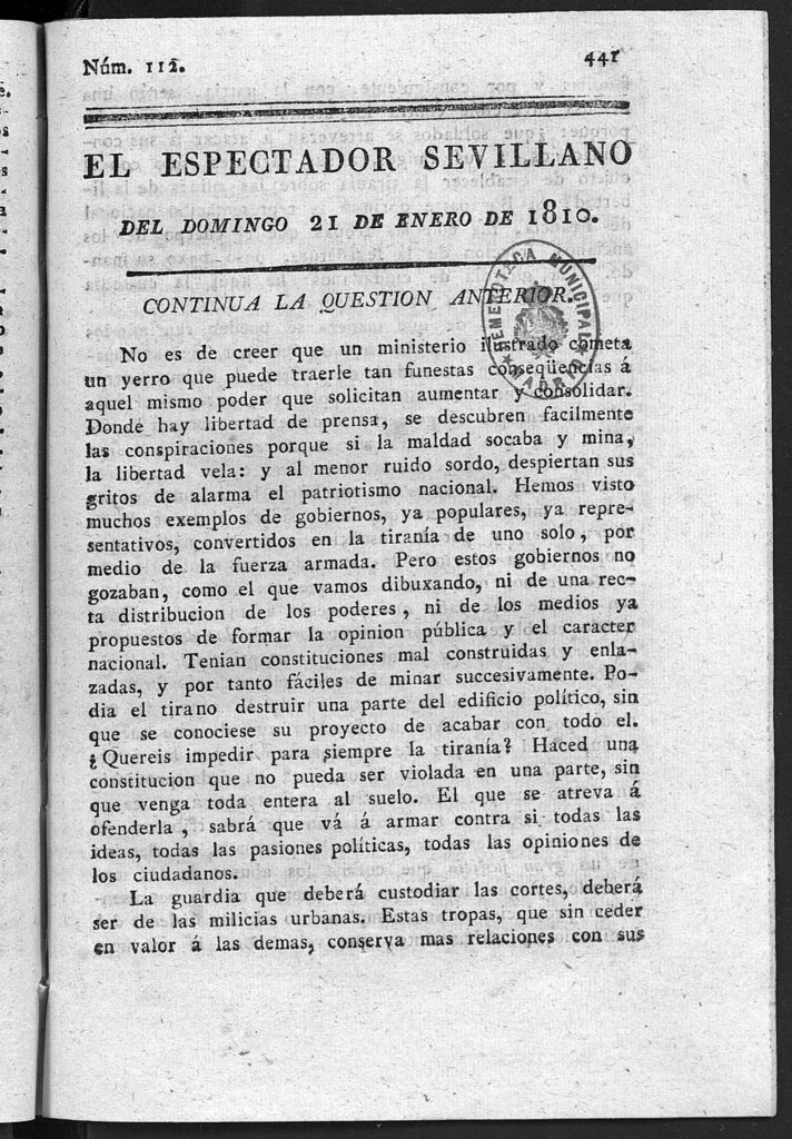 Miniatura de El Espectador Sevillano del domingo 21 de Enero de 1810