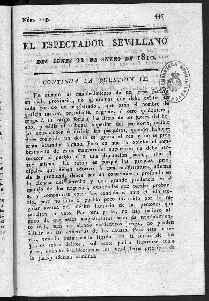 Miniatura de El Espectador Sevillano del lunes 22 de Enero de 1810
