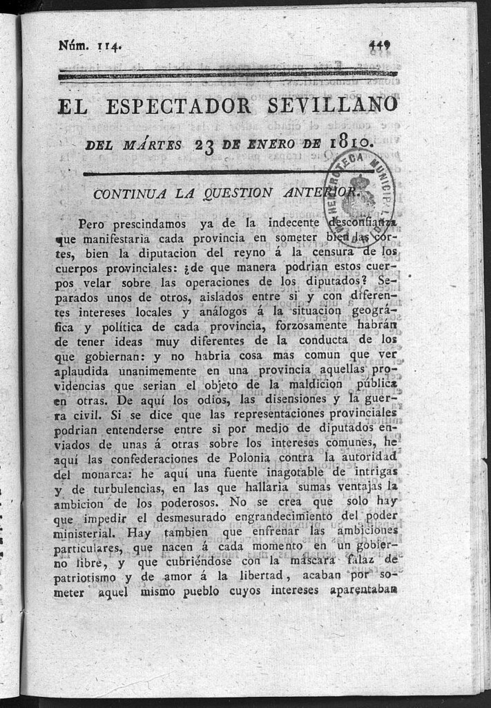 Miniatura de El Espectador Sevillano del martes 23 de Enero de 1810