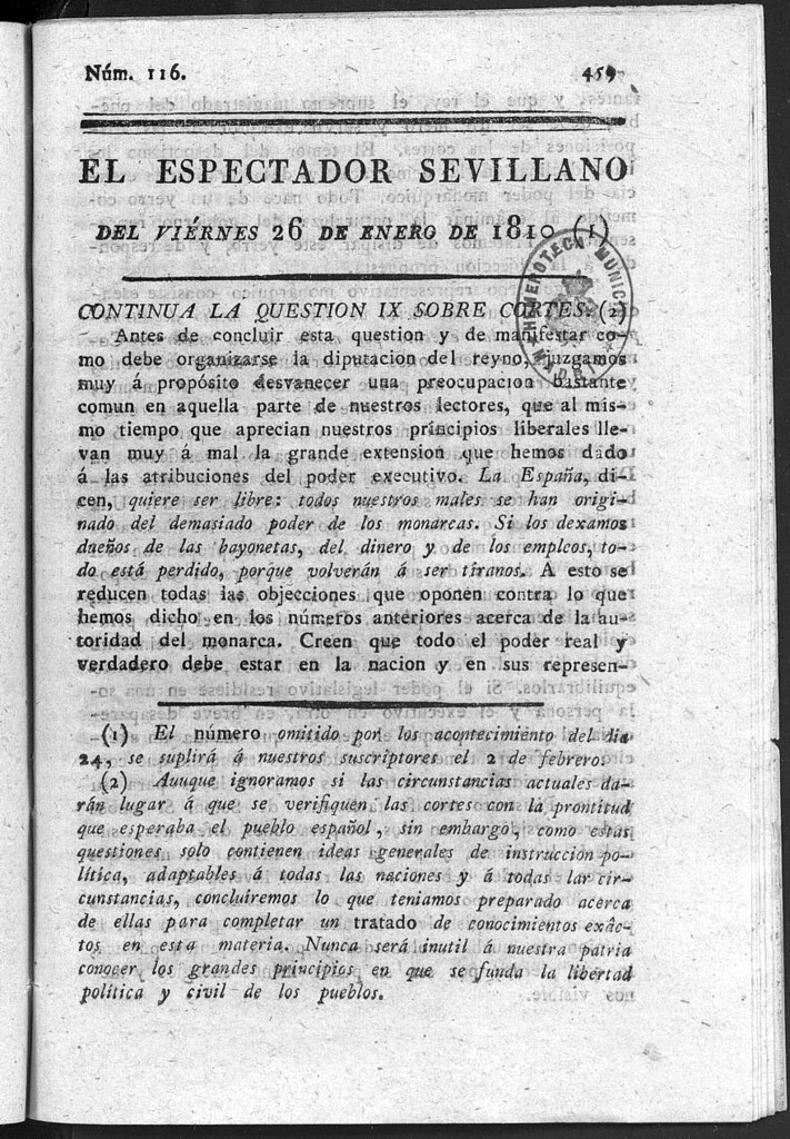 Miniatura de El Espectador Sevillano del viernes 26 de Enero de 1810