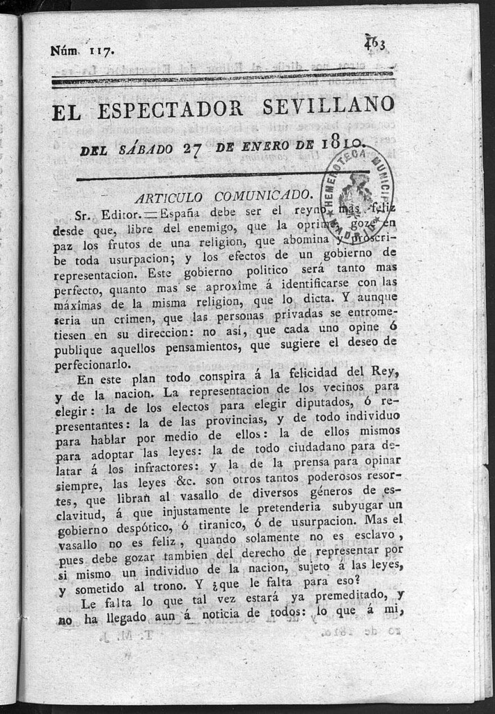 Miniatura de El Espectador Sevillano del sábado 27 de Enero de 1810