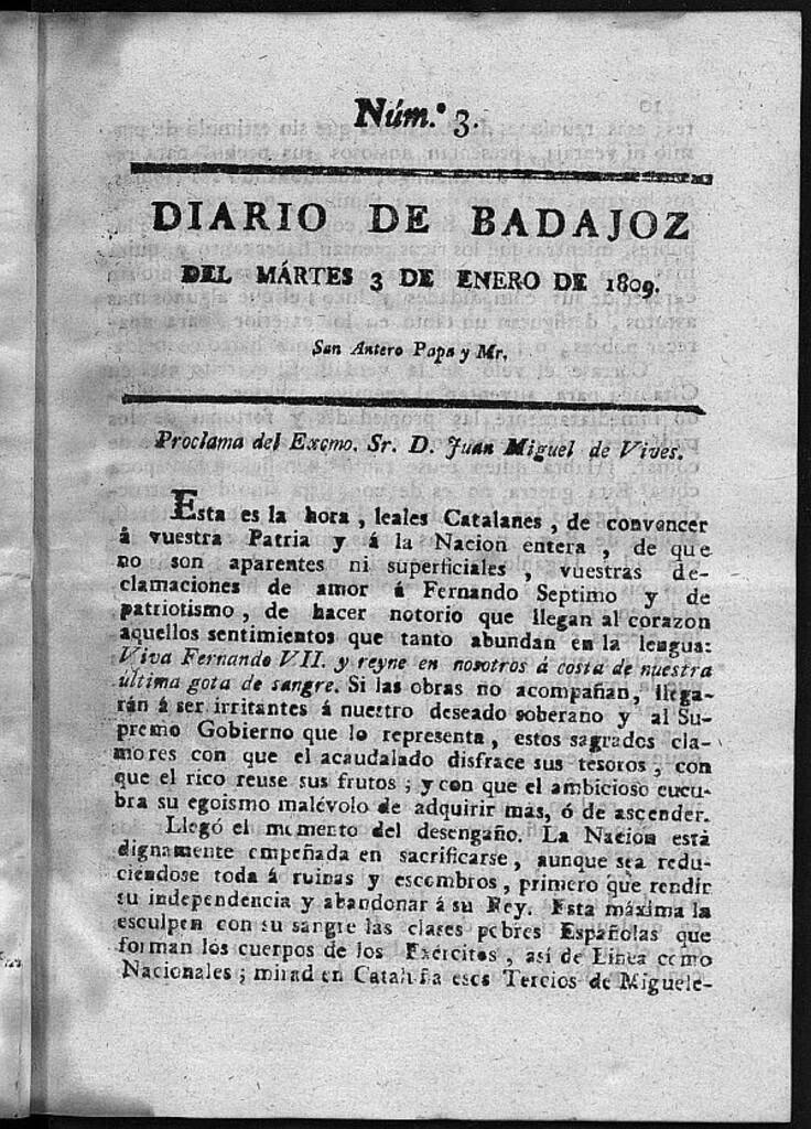 Miniatura de Diario de Badajoz del martes 3 de Enero de 1809