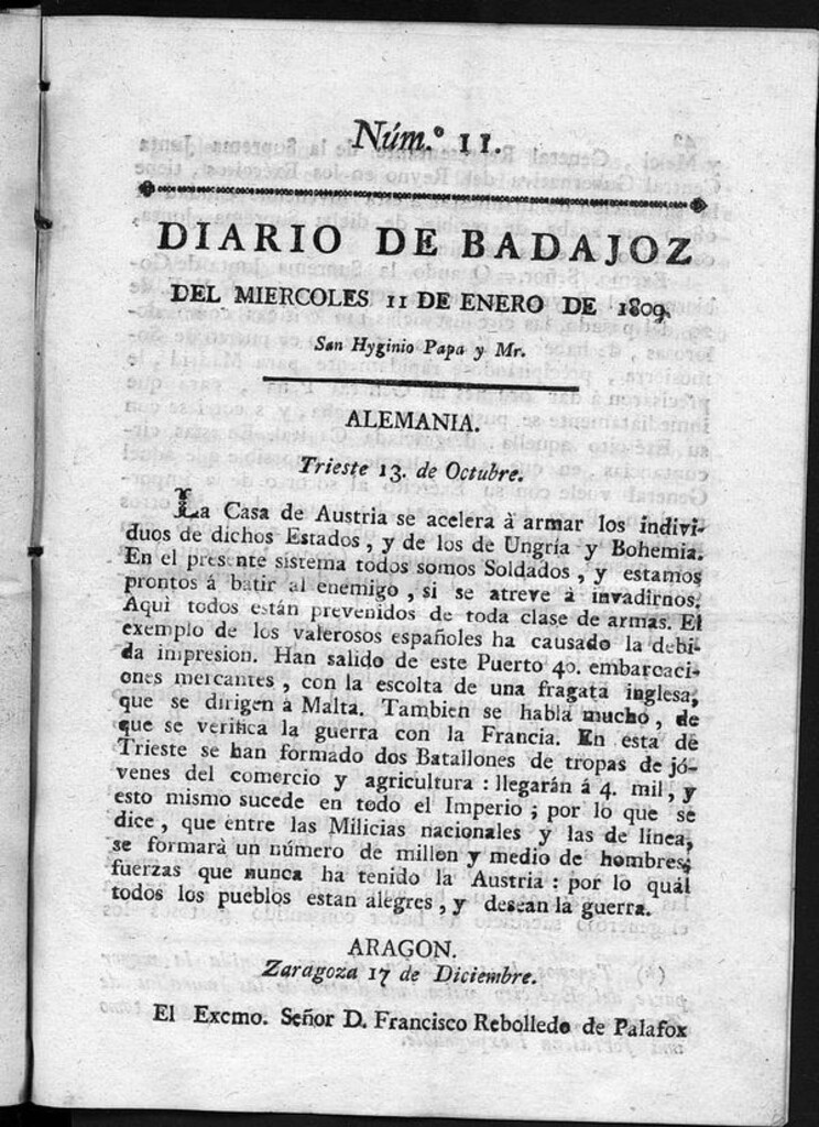 Miniatura de Diario de Badajoz del miércoles 11 de Enero de 1809