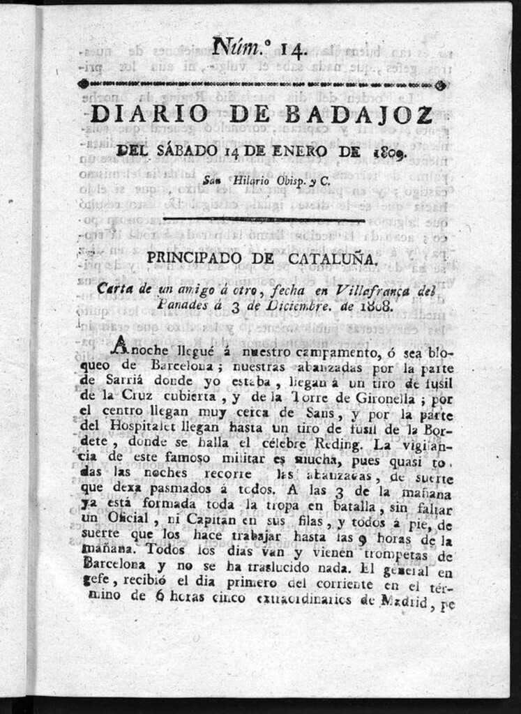 Miniatura de Diario de Badajoz del sábado 14 de Enero de 1809